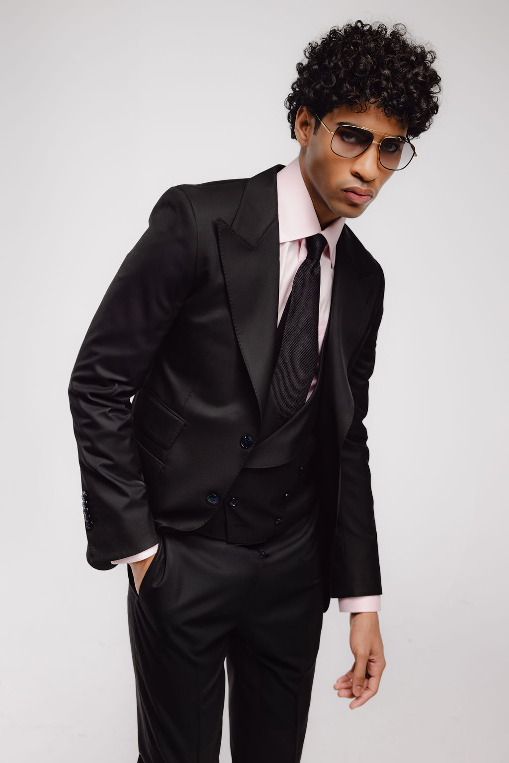 Man wearing Antar Levar Midnight Classic suit