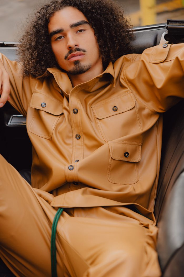 Man styled in Antar Levar Roosevelt Leather Set